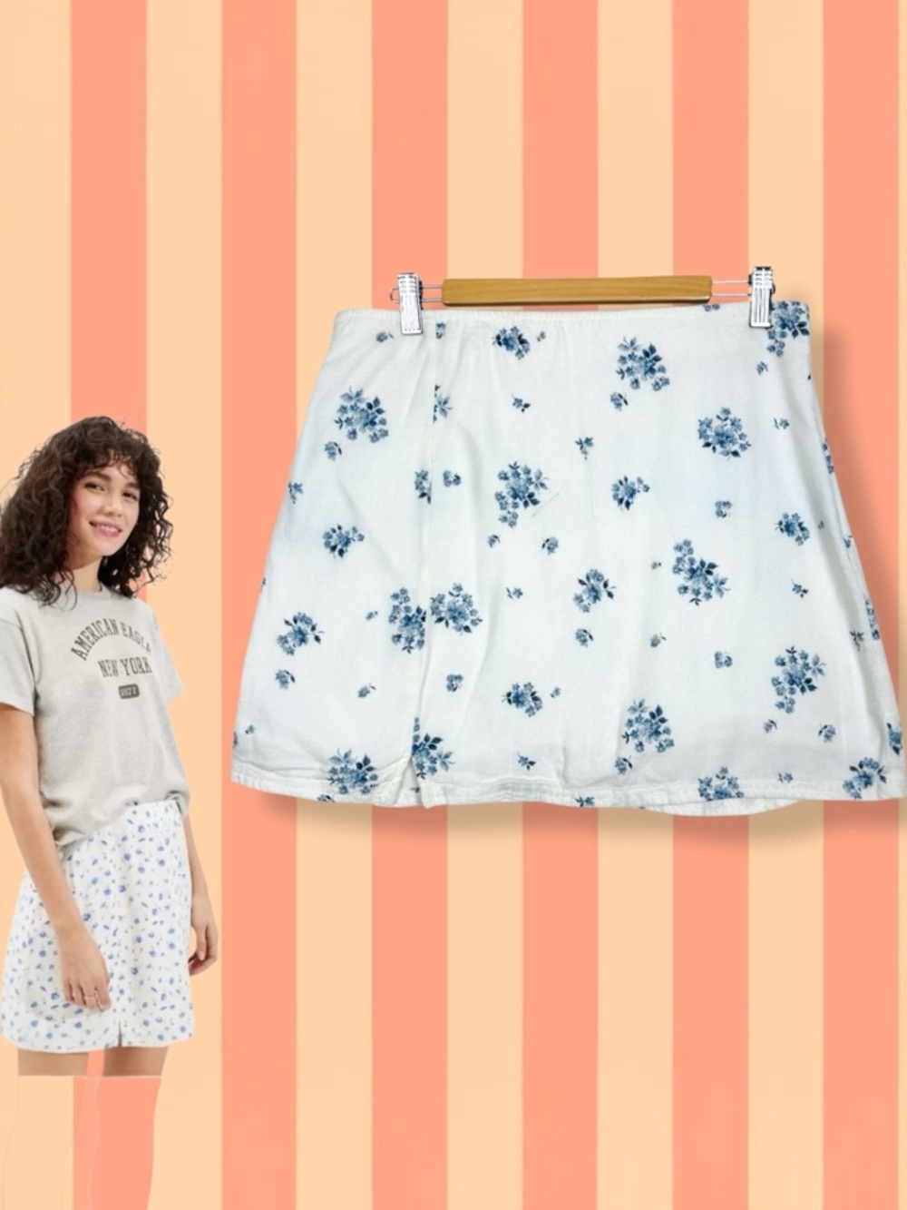 American Eagle Dainty Floral Print High Waisted Linen Notched Fitted Mini Skirt